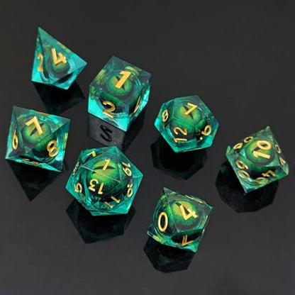 Dragon Eye DND Dice Set, 7 Pcs Liquid Core Resin Sharp Edged Polyhedral D&D Dice for Dungeons and Dragons RPG Role Playing Table Games