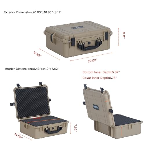 MEIJIA All Weather IP67 Waterproof Hard Camera Case,Hard Protective Case,Hard Case with Customizable Foam,Fit Use of Drones,Camera,Equipments,Pistols(Desert Tan,20.62 x16.85x8.11inches) - color: Desert Tan, size: 20.62 x16.85x8.11inches