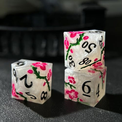 HAOMEJA Resin Flower Dice Set 7pcs/ Sharp Edged Polyhedral Dice/Apply to RPG-MTG/D&D/DND/Role Playing Table Game/Easter/Halloween Party Gift (White) - color: 7 White