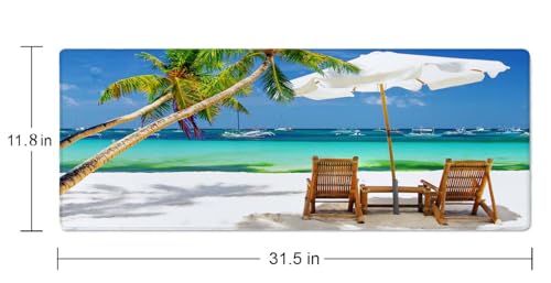 Desk Mat, Tropical Beach Extended Gaming Mouse Pad Large, 31.5"x11.8" Big Mouse Pad with Non-Slip Base and Stitched Edge, Long Computer Keyboard Mouse Mat for Home Office Work - color: Tropical Beach