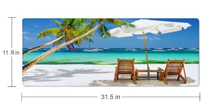 Desk Mat, Tropical Beach Extended Gaming Mouse Pad Large, 31.5"x11.8" Big Mouse Pad with Non-Slip Base and Stitched Edge, Long Computer Keyboard Mouse Mat for Home Office Work - color: Tropical Beach