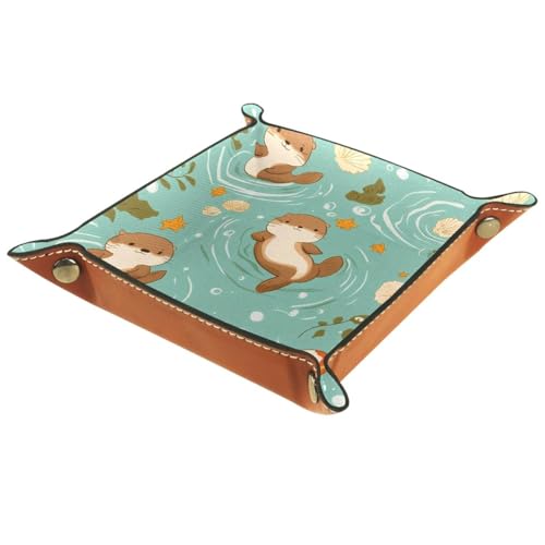 Dice Trays Otters Fish Holder Storage Box for Dice Games Like RPG DND, Leather Dice Holder Portable Folding Rolling Dice Tray, 16x16cm - color: Multi 9