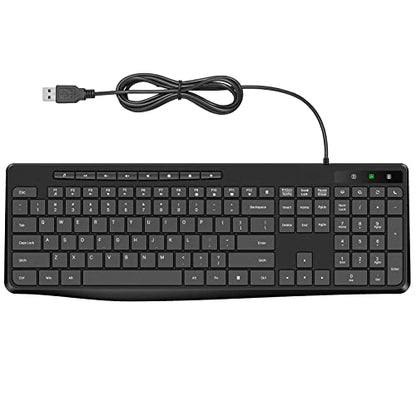 Virfour Wired Keyboard,Quiet Keyboard, Multimedia USB Computer Keyboard, Silent Keyboardwith Low Profile Chiclet Keys,Large Number Pad,Spill-Resistant,Anti-Wear Letters,Full Size for Laptop,Desktop