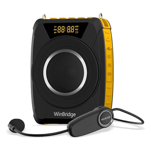 Waterproof Voice Amplifier Wireless with UHF Microphone Headset M801 20W | Portable Speaker Microphone with TWS Stereo, SOS, Recording – Rechargeable Bluetooth 5.0 PA System for Teachers, Tour Guides - color: yellow