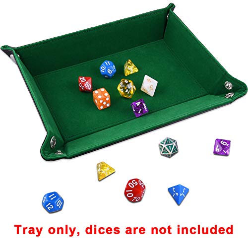 SIQUK Double Sided Dice Tray Folding Rectangle PU Leather and Dark Green Velvet Dice Holder - color: Dark Green