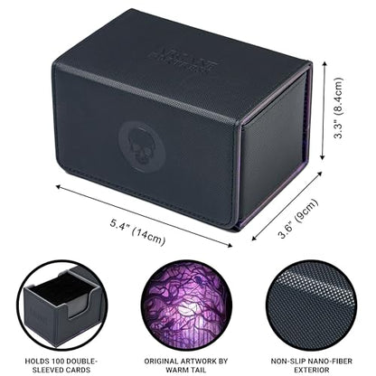Card Deck Box For MTG Commander, Fits 100 Double-Sleeved Cards, Premium Leather, TCG Deck Box For Magic EDH, Magnetic Case with 3 Dividers & Dice Storage Box (Decaying Swamp) - color: Decaying Swamp, style: Deluxe