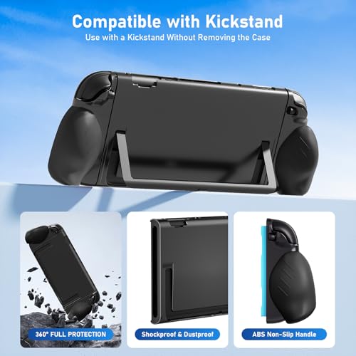 Lainergie 9-IN-1 Switch 2 Grip Case, Ergonomic Grip Hard Shell with Replaceable Grips [to fit All Hands Sizes], Dockable Handheld Shell Set for Nintendo Switch 2 2025, Black - color: sd black
