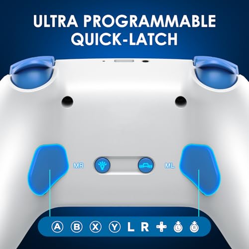 PPKKAI Switch Controllers 2 Pack, Wireless Switch Pro Controller for Nintendo Switch/Lite/OLED, Gaming Controller with Hall Effect Joysticks/Programmable/Adjustable Dual Vibration, Blue-White