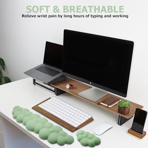 Cloud Wrist Rest Keyboard, PU Leather Wrist Rest for Computer Keyboard | Ergonomic Keyboard Wrist Rest with Memory Foam, Cute Mouse Wrist Rest for Gaming, Office, Computer, Pain Relief, Pastel Green - color: Pastel Green