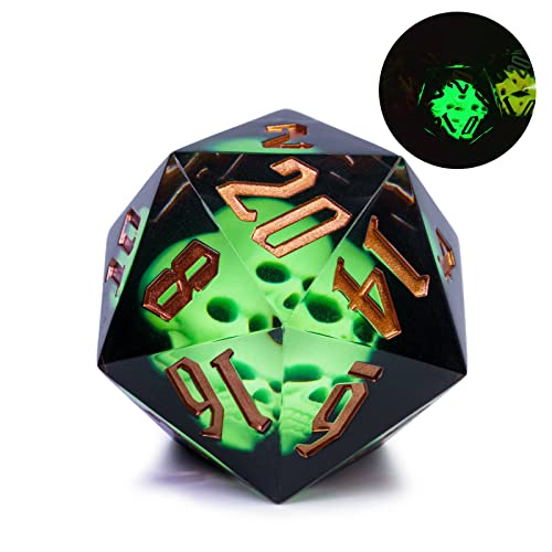 Cusdie Large D20 Dice 55mm with Sharp Edges, D&D 20 Sided Dice, Handmade DND Giant D20 for RPG, Table Games(Green Skull) - color: Green Skull