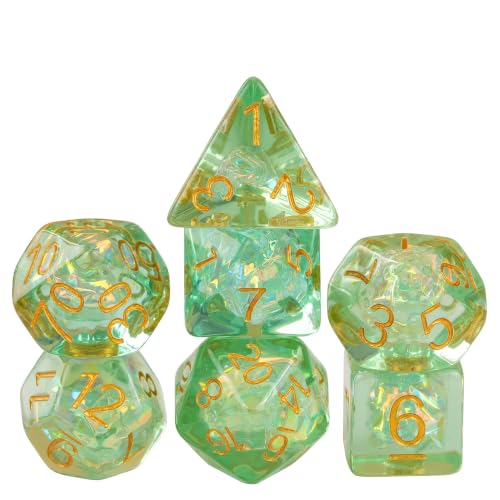 UDIXI Green DND Dice Set, Polyhedral Dice Set Iridescent Inclusions for D&D | Resin Material, Velvet Storage Bag, DM Gift, for Dungeons and Dragons Role Playing Games Tabletop Games - color: Light Green