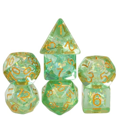 UDIXI Green DND Dice Set, Polyhedral Dice Set Iridescent Inclusions for D&D | Resin Material, Velvet Storage Bag, DM Gift, for Dungeons and Dragons Role Playing Games Tabletop Games - color: Light Green