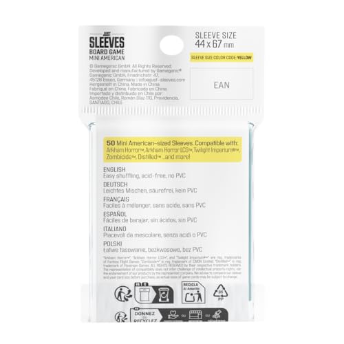 Gamegenic Just Sleeves - Mini American (50 Pack), 46×71 mm Card Sleeves | Cost-Effective Protection Compatible with Prime Yellow Size, Entry-Level Clear Sleeves for Board Games, TCGs and LCGs