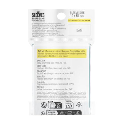 Gamegenic Just Sleeves - Mini American (50 Pack), 46×71 mm Card Sleeves | Cost-Effective Protection Compatible with Prime Yellow Size, Entry-Level Clear Sleeves for Board Games, TCGs and LCGs