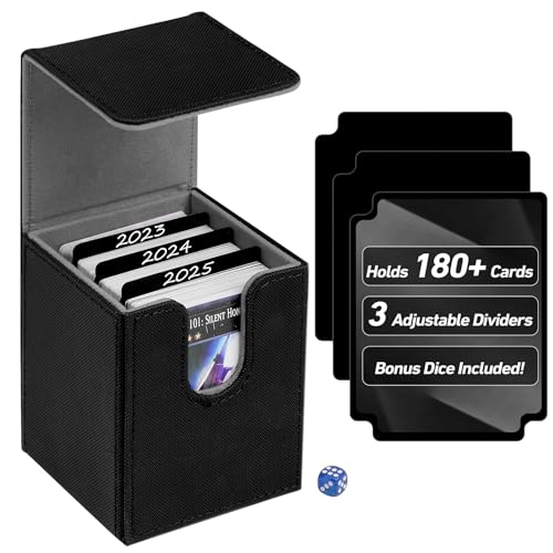 180+ Card Deck Box with 3 Dividers and Game Dice | gray, dustproof, waterproof leather holds 180+ sleeved cards 110+ single-sleeved cards, 80+ double-sleeved - color: Gray