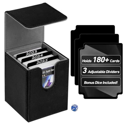 180+ Card Deck Box with 3 Dividers and Game Dice | gray, dustproof, waterproof leather holds 180+ sleeved cards 110+ single-sleeved cards, 80+ double-sleeved - color: Gray