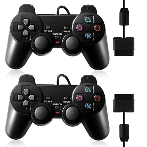 HaeBorl PS2 Controller,2 Pack Wired Controller for PS2/PS2 Slim/PS1 | PS2 Replacement Wired Controller with Dual Vibration, High Stable Signal, Black - color: Black