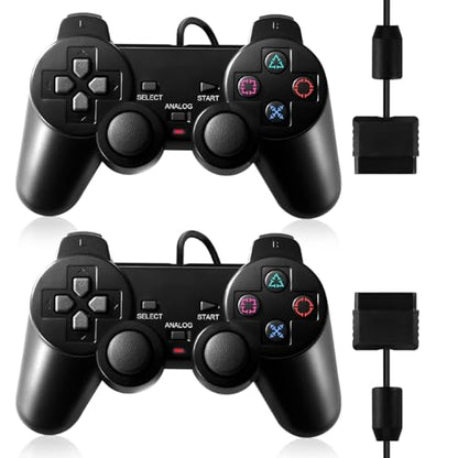 HaeBorl PS2 Controller,2 Pack Wired Controller for PS2/PS2 Slim/PS1 | PS2 Replacement Wired Controller with Dual Vibration, High Stable Signal, Black - color: Black