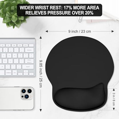 ITNRSIIET Ergonomic Mouse Pad with Wider Memory Foam Wrist Rest +17% - Curved Cushion Reduces Pressure 20%, Pain Relief, Non-Slip, Smooth, Cute Colors, 9.85 x 9 in, Black - color: Black