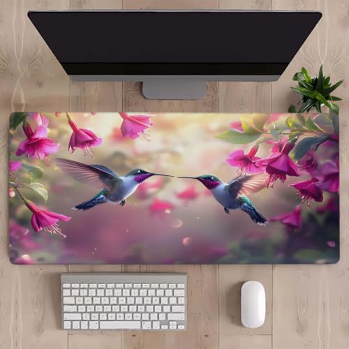 Hummingbird Flower Gaming Mouse Pad, with Stitched Edges, Rubber Base Keyboard and Mouse pad Desk Mat Non-Slip Waterproof Protector Writing Pad for Work Game Office Home 15.7x35.4in-3 - color: B 005, size: X-Large