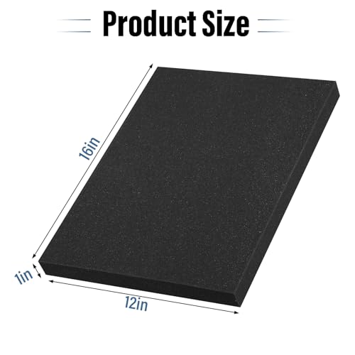 4pcs High Density Packing Foam Sheets, Black Polyurethane Foam Padding, Cushioning Foam Inserts for Cases, Shipping, Storage Drawer - 16" X 12" X 1" - size: 1" Thick