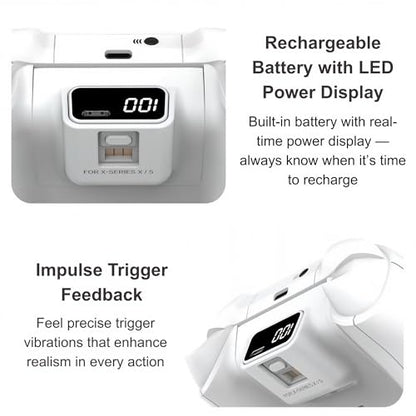 ECUBit Wireless Gaming Controller Compatible with Xbox Series X and Series S, Xbox One and Windows PC, Bluetooth Controller with 1400mAh Rechargeable Battery and LED Power Display, Dual Vibration, USB C Charging, 3.5mm Headset Jack, White