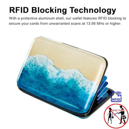 Credit Card Holder, Metal Card Wallet RFID Blocking Mini Slim Aluminum Business Hard Card Case for Women Men (Beach) - color: Beach