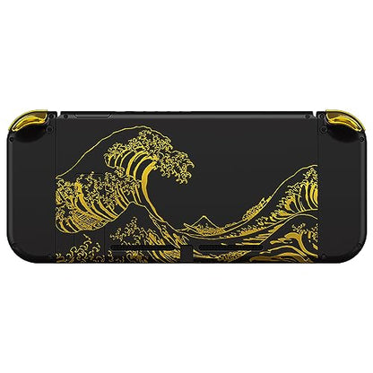 eXtremeRate DIY Replacement Shell Buttons for Nintendo Switch, Back Plate for Switch Console, Housing with Full Set Buttons for Joycon Handheld Controller - The Great Golden Wave Off Kanagawa - Black - color: The Great Wave Off Kanagawa - Black