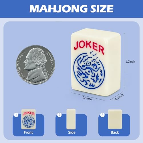 Jolitac American Mahjong Game Set, 166 Premium Tiles, Mahjong Tile Set with Sturdy Carrying Bag, Include Chips & Dice – Portable Travel Complete Mahjong Set for Adults & Beginners - color: Blue
