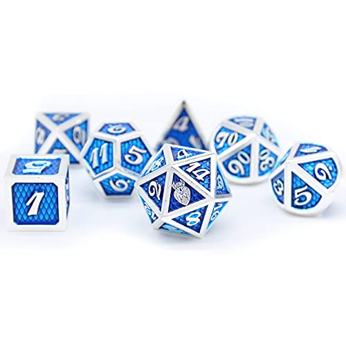 HEIMDALLR Metal DND Dice Set 7 pcs - Dragonhide Design, 16mm Size, Logo on D20; Metal Dice Set & Dice Box; D&D Dice Set D&D (Dungeons and Dragons Dice Set) - Jormungandr Series (Frosteater) - color: 22 Frosteater
