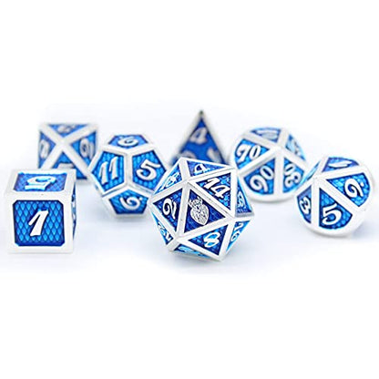 HEIMDALLR Metal DND Dice Set 7 pcs - Dragonhide Design, 16mm Size, Logo on D20; Metal Dice Set & Dice Box; D&D Dice Set D&D (Dungeons and Dragons Dice Set) - Jormungandr Series (Frosteater) - color: 22 Frosteater