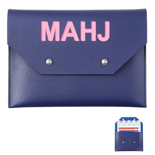Leather Mahjong Card Clutch Holder Pouch for Cards Mahjong Accessories Protective Cover Case with Secure Closure Ideal Gift for Lover Playing Game Night(8x6 Inch,Navy Blue) - color: Navy Blue, size: 8x6 Inch, style: Solid Color