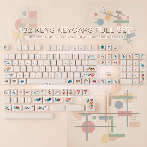 Tsungup MOA Keycaps, Creamy White Geometric Shapes Cute Custom Keycaps | PBT Minimal Dye Sub 131 Keys Keyboard Keycap Set for MX Switches Mechanical - color: White