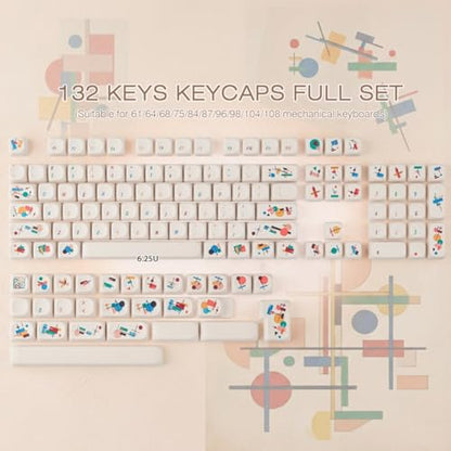 Tsungup MOA Keycaps, Creamy White Geometric Shapes Cute Custom Keycaps | PBT Minimal Dye Sub 131 Keys Keyboard Keycap Set for MX Switches Mechanical - color: White