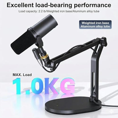 Desktop Microphone stand,Gaming Microphone Boom Arm Stand,Weighted Base | Aluminum Mic Arm with 3/8" to 5/8" adapter, compatible with Blue Yeti HyperX Fifine most mics for podcast and streaming