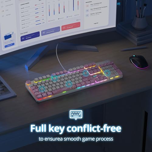 surmen Full Size Pink Keyboard with Number Pad, 104 Keys RGB Wired Mechanical Gaming Keyboard Backlit with PBT Keycaps Linear Red Switch for Laptop Desktop PC Gamers（104 Ying） - color: 104 Ying