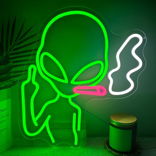 Alien Neon Sign, LED Neon Light Signs for Wall Decor Green Alien Light Up Sign Lamp for Bar Bedroom Pub Man Cave Birthday Gift Dimmable USB Powered(14.9"*13.4") - style: Alien