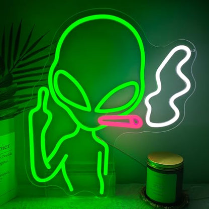 Alien Neon Sign, LED Neon Light Signs for Wall Decor Green Alien Light Up Sign Lamp for Bar Bedroom Pub Man Cave Birthday Gift Dimmable USB Powered(14.9"*13.4") - style: Alien