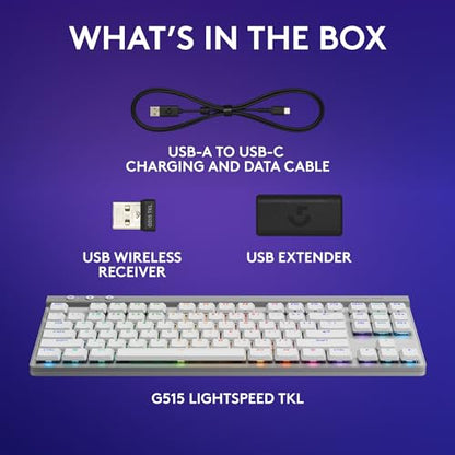Logitech G515 Lightspeed TKL Wireless Gaming Keyboard (Tactile) - White | Thin Tenkeyless design, LIGHTSYNC RGB, PBT keycaps, Tactile Brown mechanical switches - color: White, style: Wireless