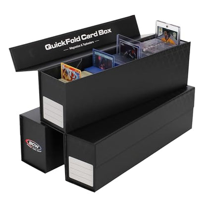 BCW QuickFold Card Boxes for Toploaders and Magnetics, Magnetic Lid, 3 Pack | Each box holds 225 toploaders or 50 magnetic holders, with quick assembly, a secure magnetic lid, and end labeling. - size: 3 Pack