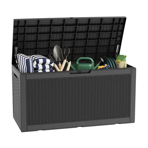 LAUSAINT HOME 320 Gallon Resin Deck Box, Package Delivery Box with Lockable Lid, Waterproof Outdoor Storage Box For Garden Tools, Patio Cushions(320 Gallon,Black) - color: Black, size: 320 Gallon