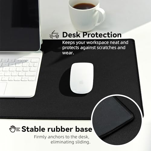 Reniteco Large Office & Gaming Mouse Pad, 35.4" x 11.8" Desk Mat, Black | Anti-Fray Stitched Edges, Premium Textured Surface, Non-Slip Rubber Base, Water and Stain Resistant Protection - color: Black, size: 35.4''x11.8''x0.12"