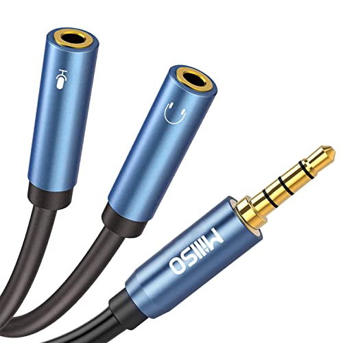 MillSO 3.5mm Headphone Splitter Adapter CTIA Stereo Audio Mic Splitter | 2 TRS Female to 1 TRRS Male Headset Adapter for Dual-Plug Game Headset to Xbox, PS4, Phone, Laptop, PC - 30 cm / 12 inch - color: Sapphire Blue