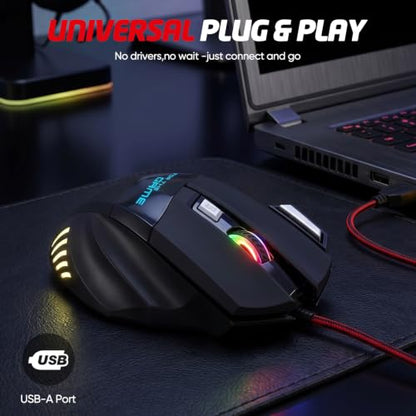Guiheng Wired Gaming Mouse, 7-Color Optical USB Mice for Laptop/Desktop, 1200 to 3600 and RGB Light, Ergonomic with 7 Programmable Buttons for Computer Windows 7/8/10/XP Vista Linux Chromebook PC