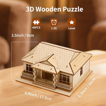 3D Wooden Puzzles for Adults, DIY Miniature Villa Model Kit for Home Decor | Wooden Houses for Beginners,Paintable model building kit, Stress Relief & Screen-Free Activity,Gifts for Friends/Teens - style: One Layer