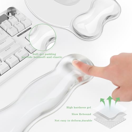 Wrist Rest for Keyboard- Ergonomic Gel Keyboard Wrist Rest and Mouse Pad Set, Non-Slip PU Base for Office, Laptop & Gaming - Clear White - color: Clear White Set
