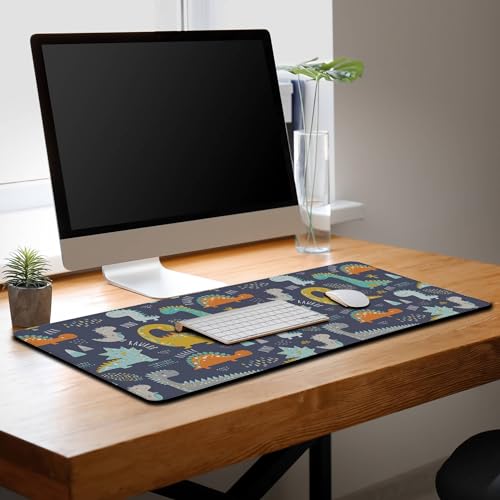 Computer Desk Mat Yellow, Gaming Mouse Pads Desk Mouse Pad, Desktop Computer Mat Non-Slip Rubber Base Waterproof with Stitched Edges, 35.4 X 15.7 inch for Work/Game/Office/Home Dinosaur - color: Dinosaur
