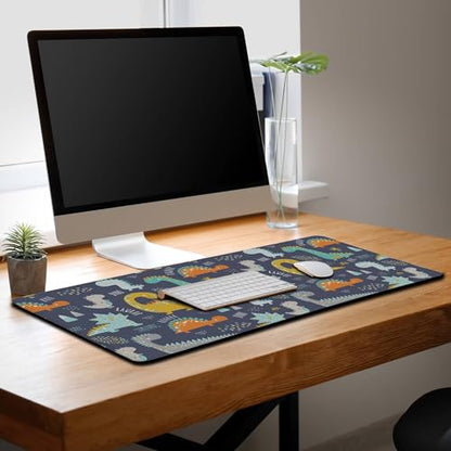 Computer Desk Mat Yellow, Gaming Mouse Pads Desk Mouse Pad, Desktop Computer Mat Non-Slip Rubber Base Waterproof with Stitched Edges, 35.4 X 15.7 inch for Work/Game/Office/Home Dinosaur - color: Dinosaur