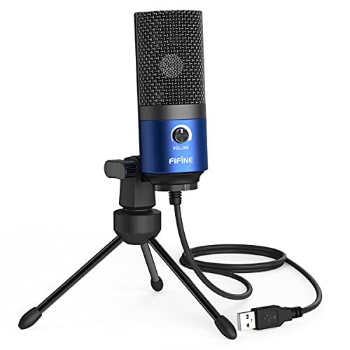 FIFINE K669 Blue USB Computer Microphone for Recording Voice Over | Condenser Mic with Gain Knob, Compatible with Mac&PC, Home Studio, Plug and Play - color: Blue
