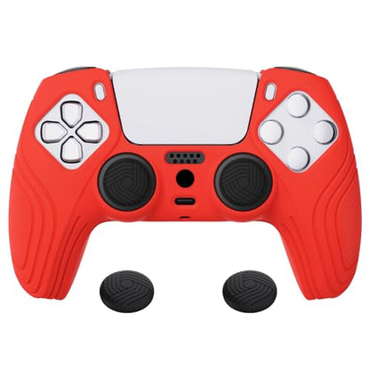 eXtremeRate PlayVital Samurai Edition Passion Red Anti-Slip Controller Silicone Skin for ps5, Ergonomic Soft Rubber Protective Case for ps5 Controller with Black Thumb Stick Caps - color: Passion Red